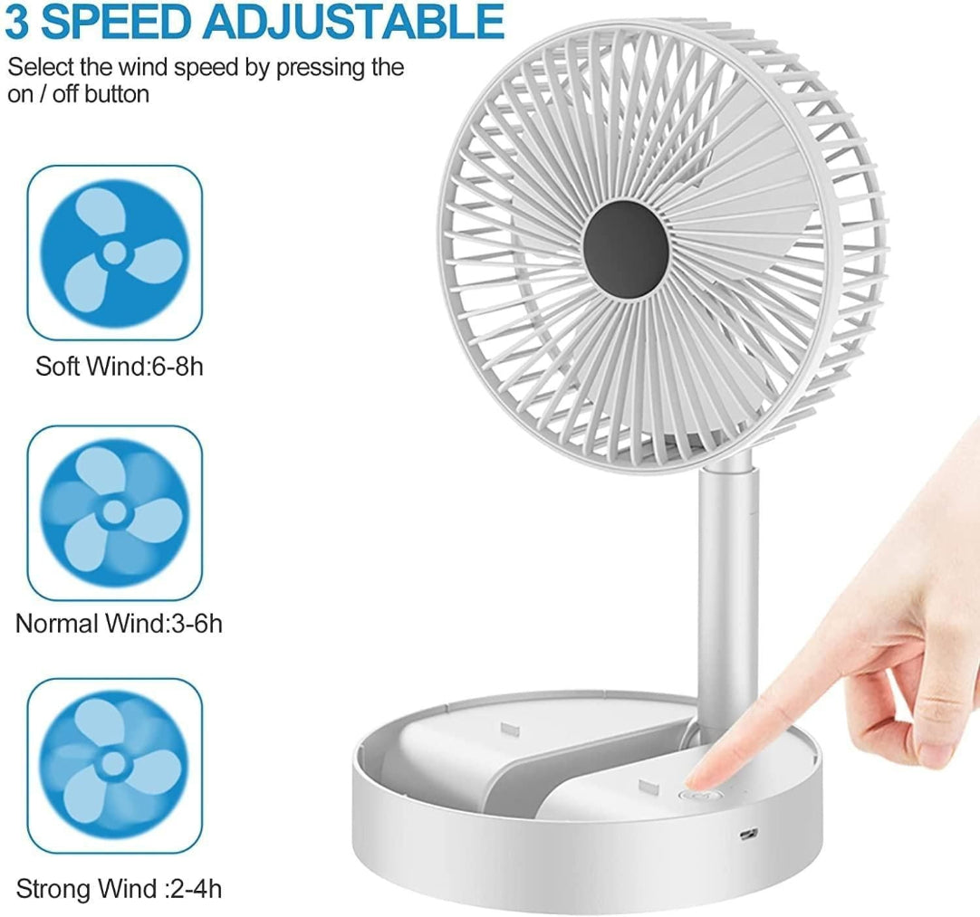 Portable fan with speed adjustment options on a white background