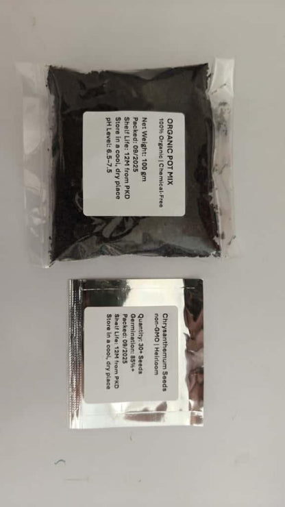 Two packages of black seeds with labels on a gray background