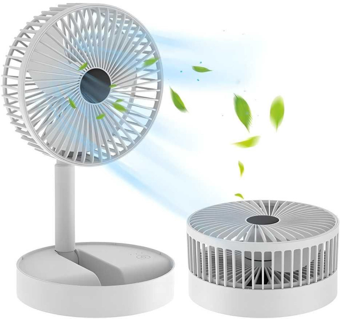 Portable fan with a base and a handheld unit on a white background