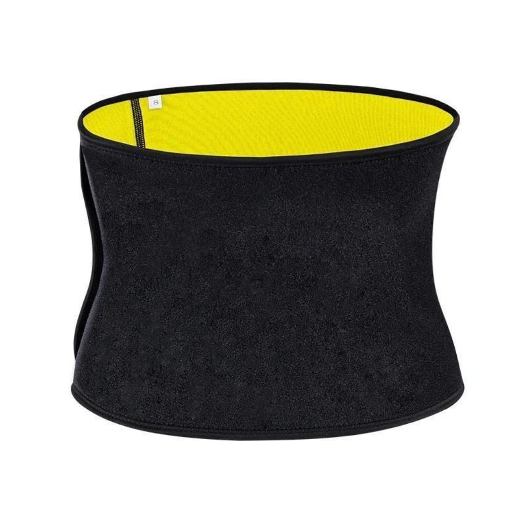 Black waist trainer with yellow interior on a white background
