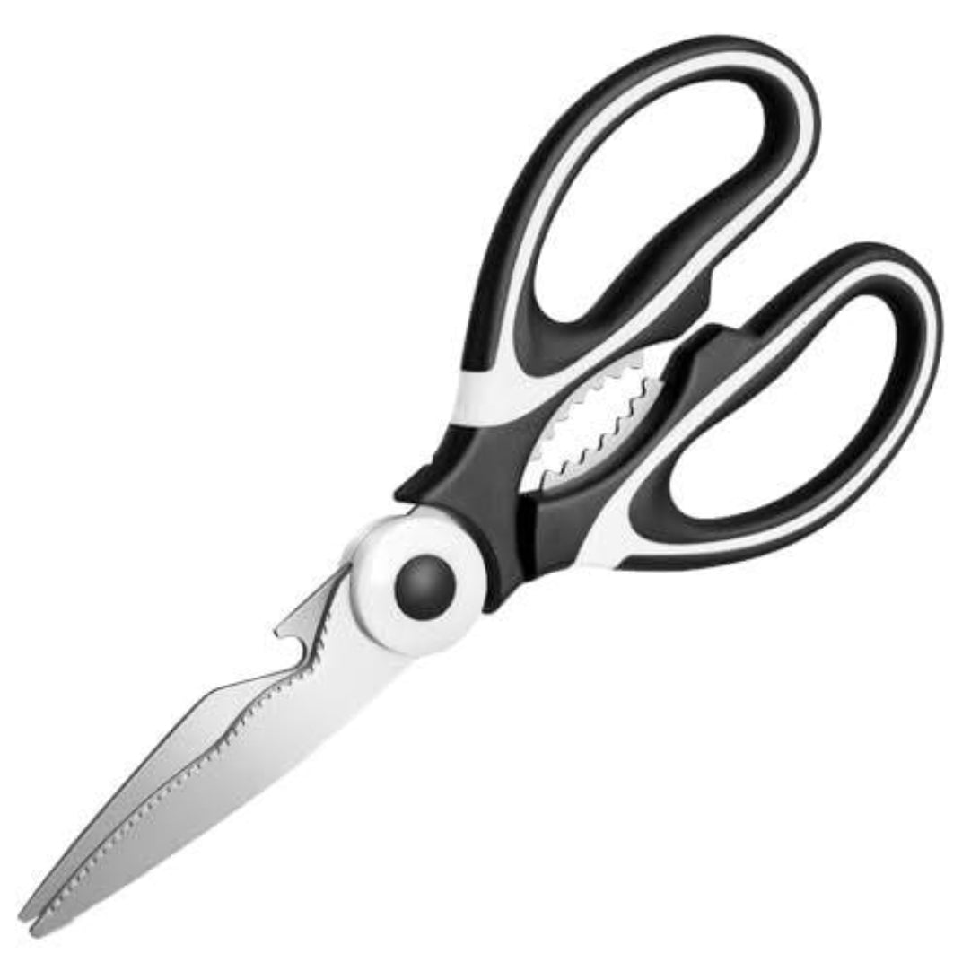 Pair of scissors with black handles on a white background
