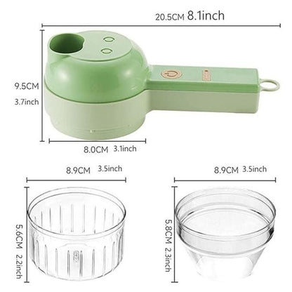 Green kitchen tool with measurements on a white background