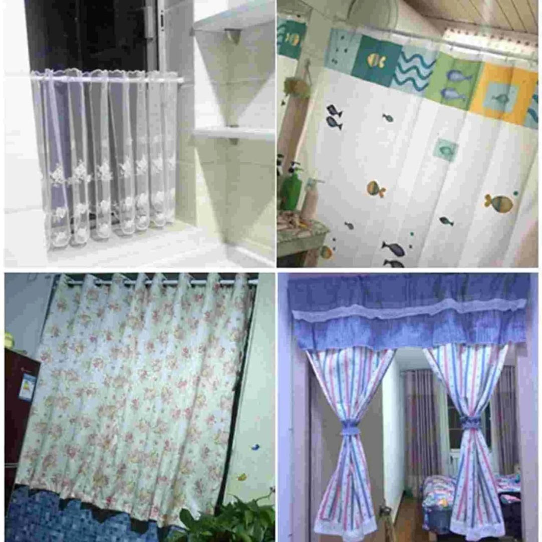 Collage of various curtains with different designs and colors.