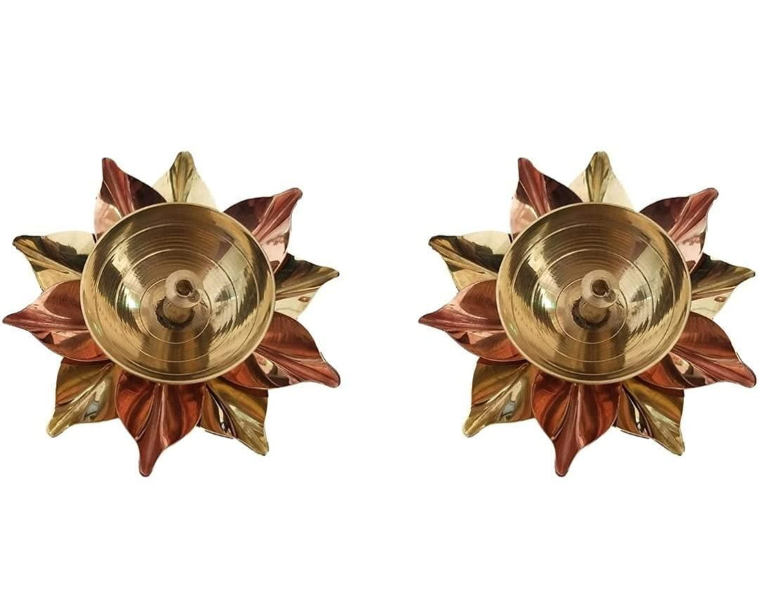 eCraftIndia Set of 2 Floral Shape Metal Diya .