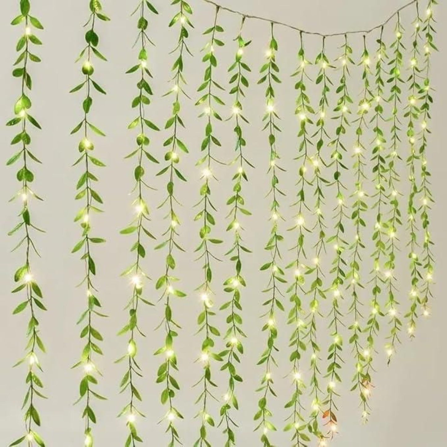 Green Leaf Artificial Curtain LED String Light, 200 LEDs, 8 Modes, Remote Control .