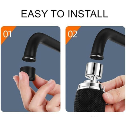 Step-by-step installation guide for a black faucet handle with text 'EASY TO INSTALL'.