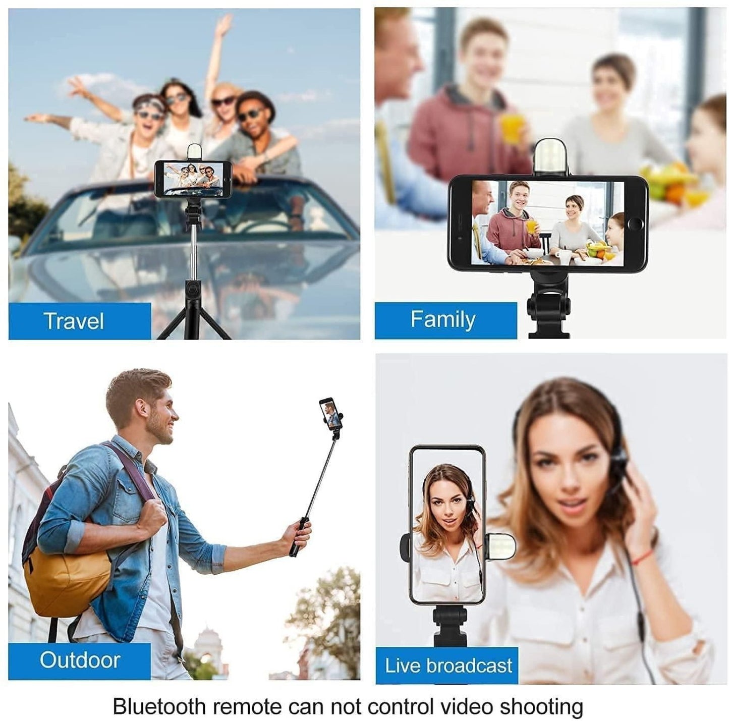 Extendable Flash 3-in-1 Selfie Stick Tripod with Bluetooth Remote.