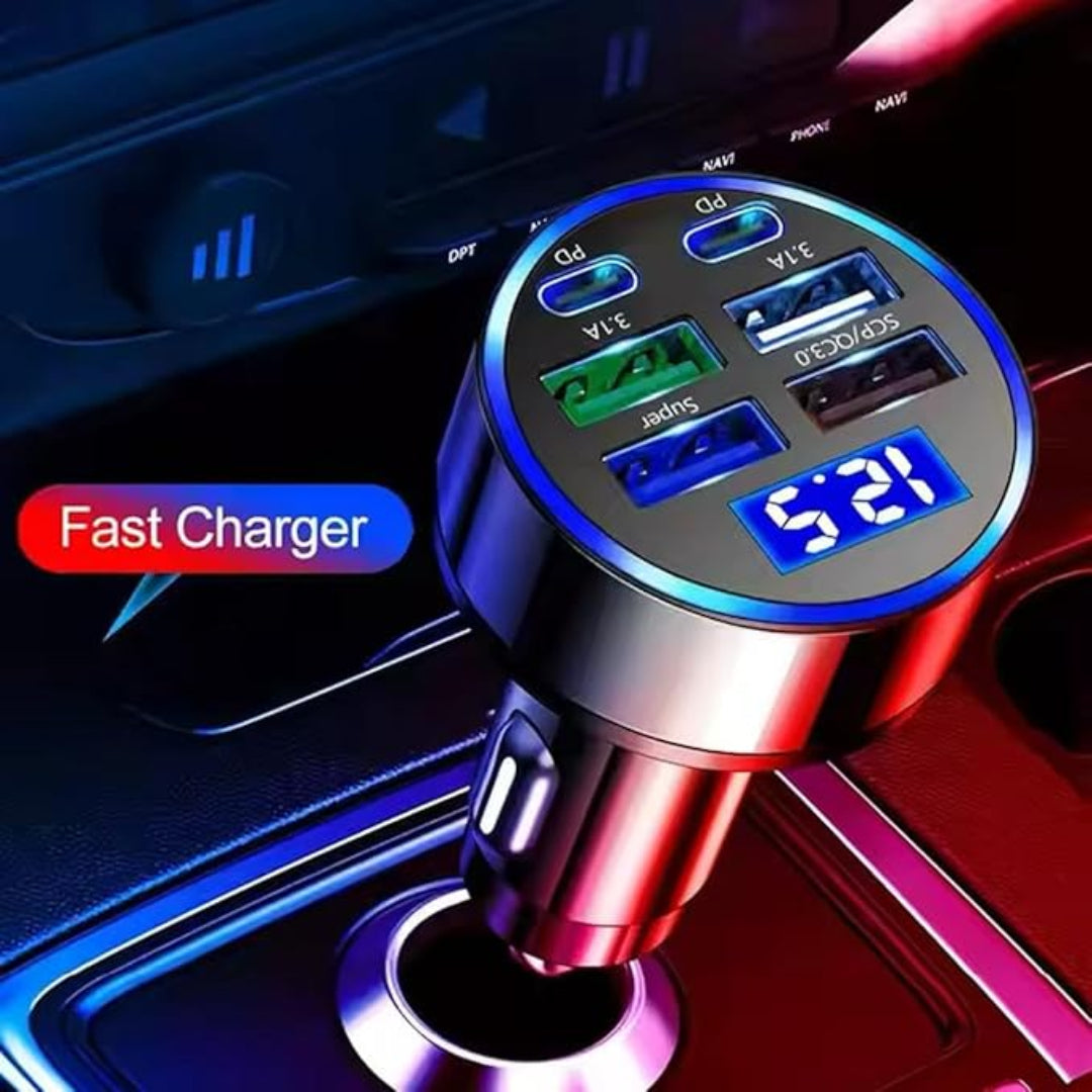 Car charger with digital display in a car's USB port