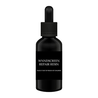 Black bottle of windscreen repair resin with dropper on a white background