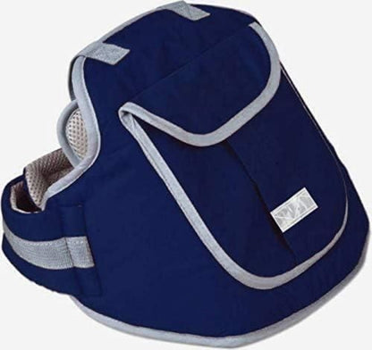 Navy blue child carrier with gray accents on a white background