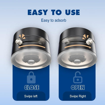 Two cylindrical devices with 'Close' and 'Open' labels on a blue background