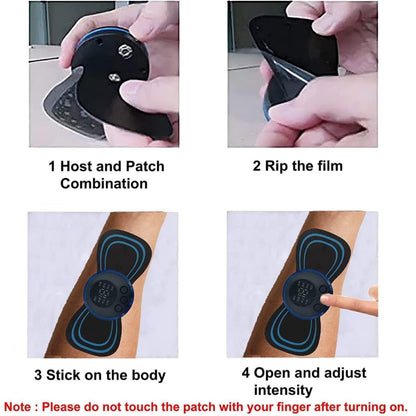 Step-by-step guide on using an electronic patch with text instructions.