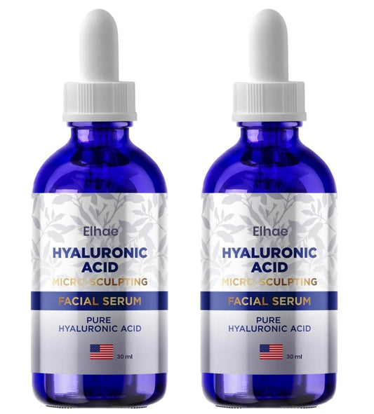 Two bottles of Elhae Hyaluronic Acid Facial Serum on a white background