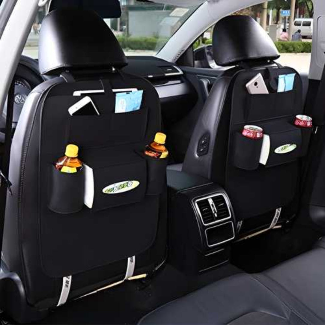 Car seat organizer with multiple pockets on car seats