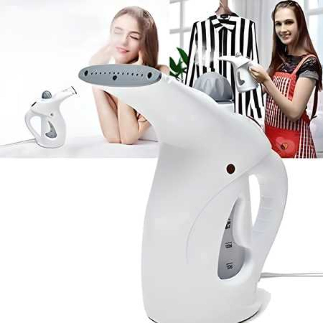 White handheld steamer with people in the background