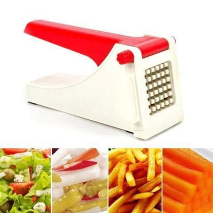 Vegetable chopper with images of chopped vegetables below on a white background
