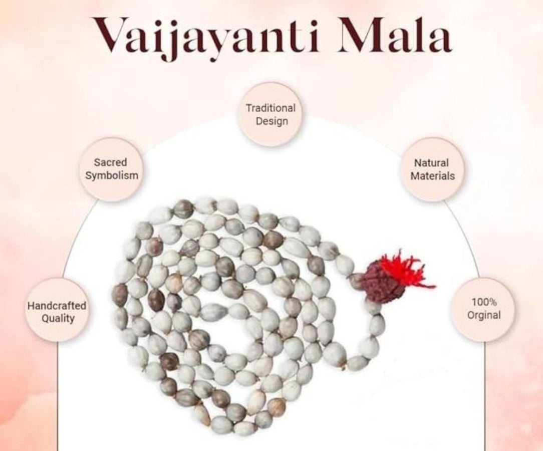Vaijayanti Mala with features highlighted on a pink background