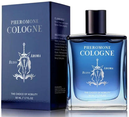 Pheromone cologne bottle and packaging on a white background