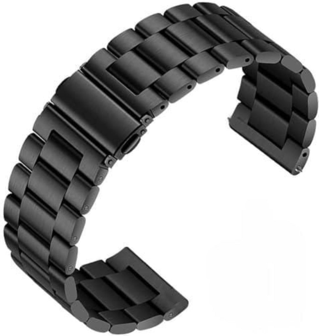 Black metal watch strap on a white background