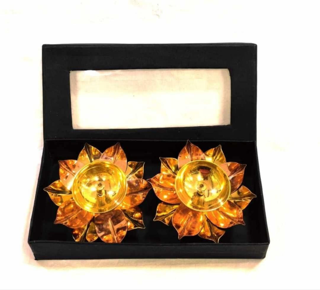 eCraftIndia Set of 2 Floral Shape Metal Diya .