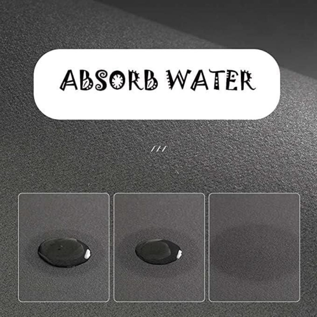 Demonstration of water absorption on a textured surface with text 'Absorb Water'.