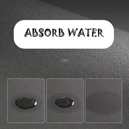 Demonstration of water absorption on a textured surface with text 'Absorb Water'.
