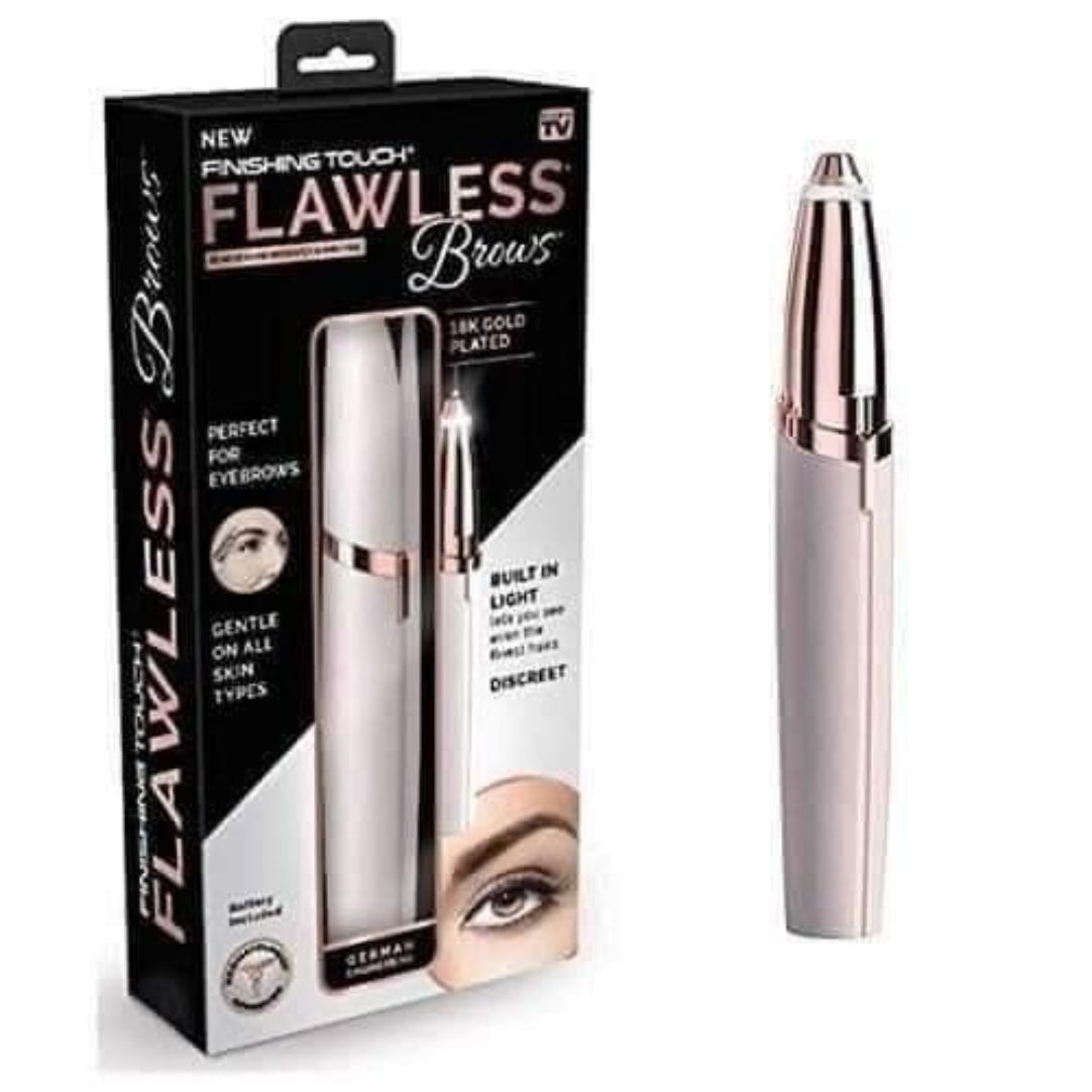 Finishing Touch Flawless Brows grooming tool with packaging on a white background