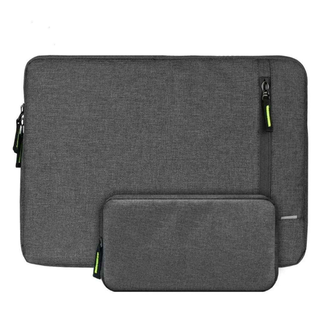 Two gray laptop sleeves with zippers on a white background