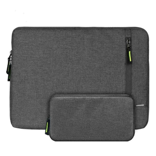 Two gray laptop sleeves with zippers on a white background
