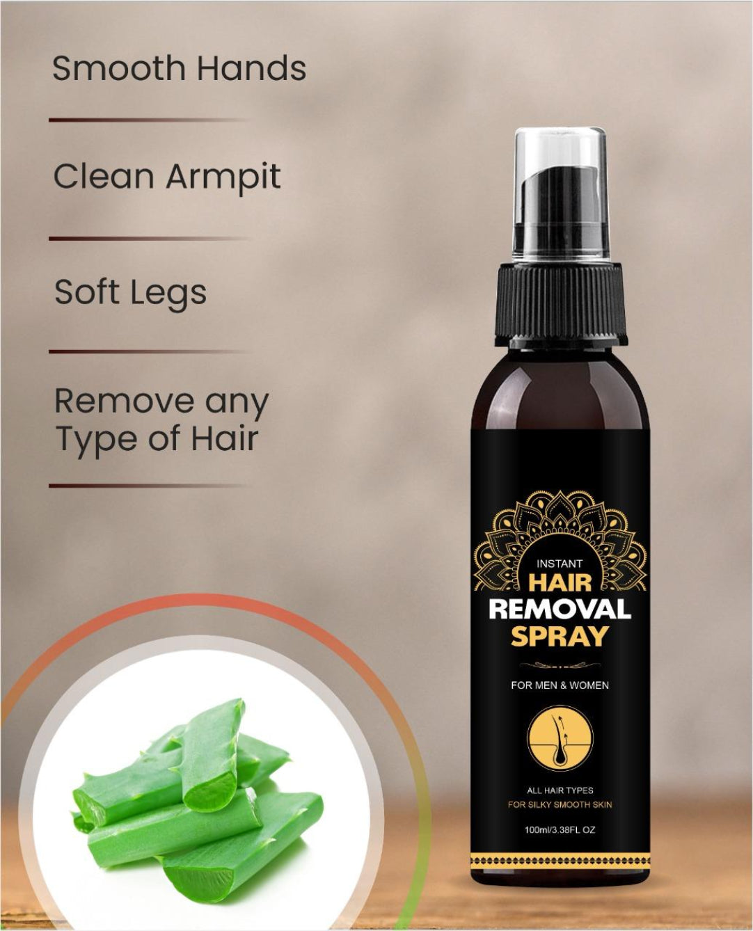Hair Removal Spray for Men and Women 100 ml - Painless Removal of Unwanted Body Hair - Smooth Hands - Soft Legs - Clean Armpit Spray100 ml)