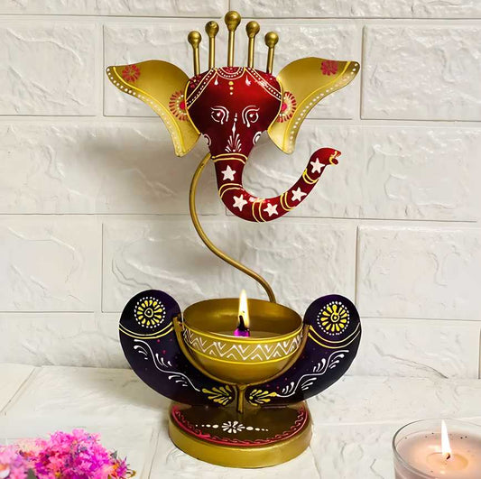 Intricately Crafted Spiritual Decor Ganesha with Tealight Candle Holder .