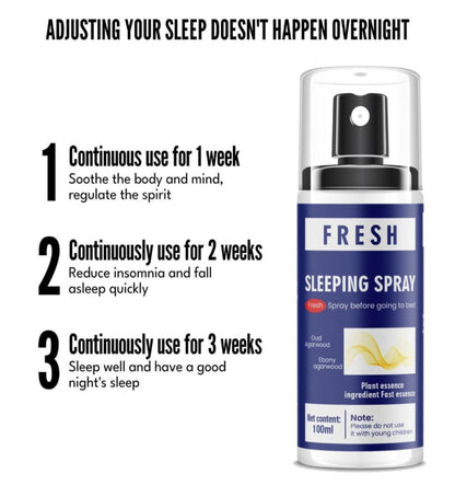 Sleeping spray bottle with usage instructions on a white background