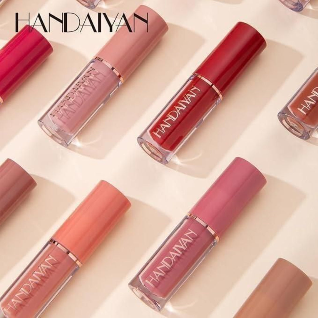 Collection of HANDAIYAN lipsticks in various shades on a light background
