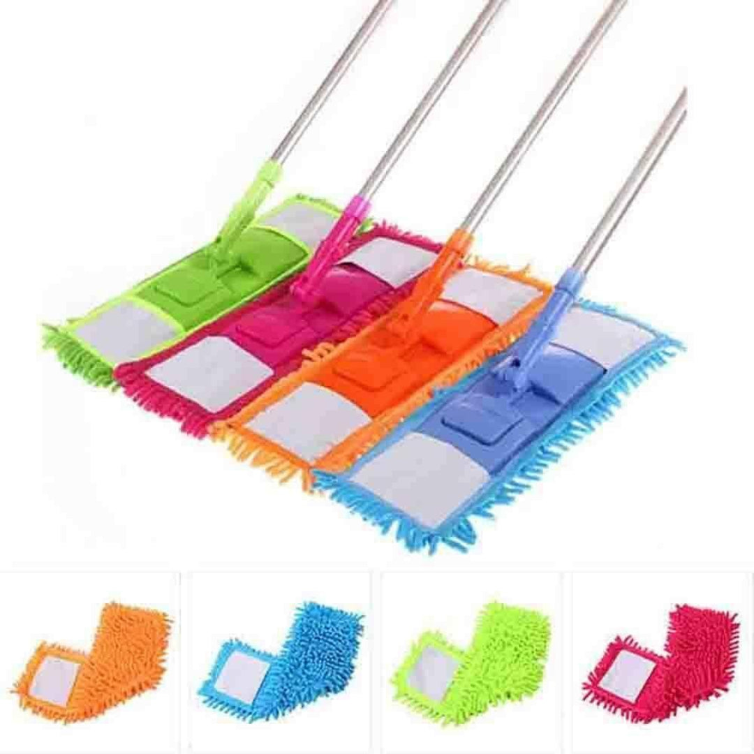 Set of colorful microfiber cleaning cloths with handles on a white background