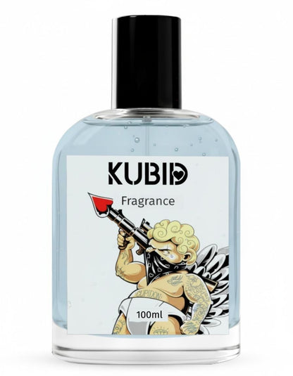 KUBID fragrance bottle with a graphic design on the label