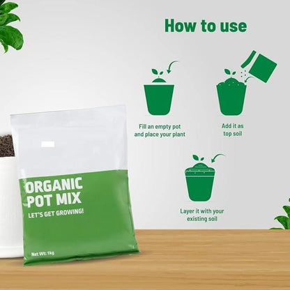 Bag of organic pot mix with instructions on how to use it.