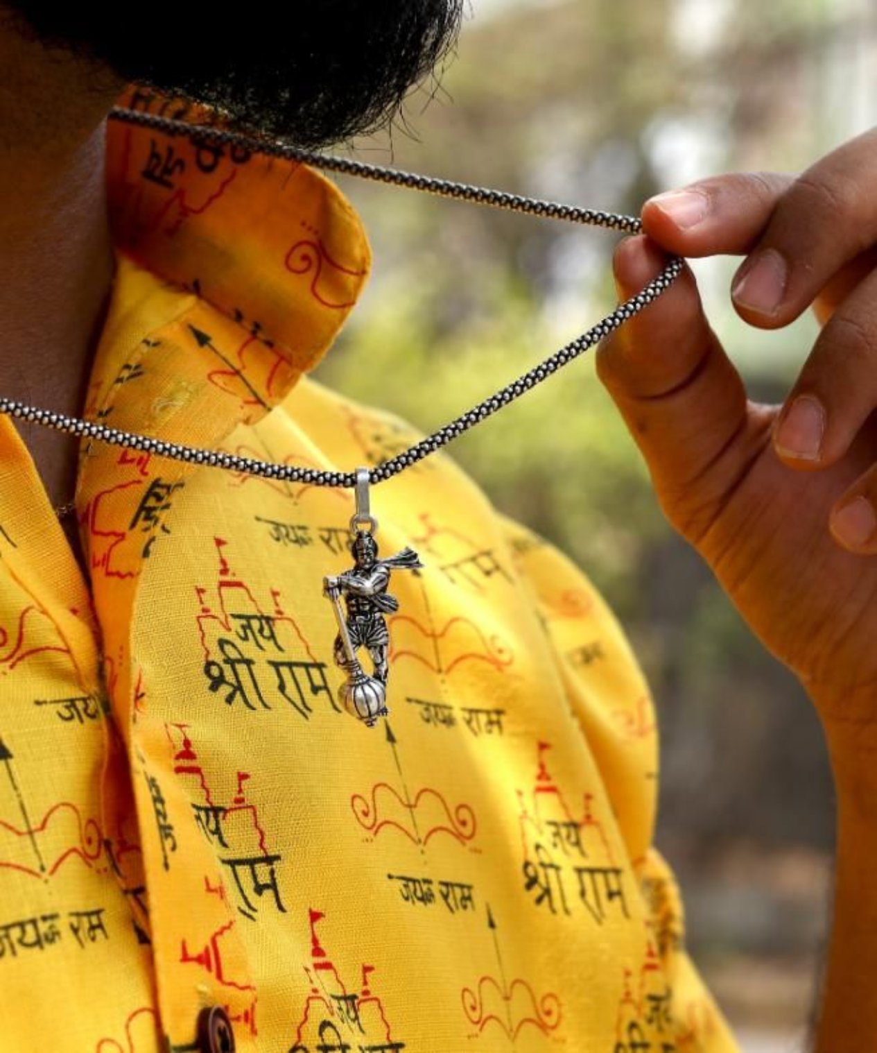 Hanumanji With Gada Silver Pendant Chain .