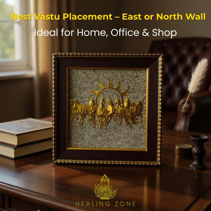 7 Horses on Raw Pyrite Frame – Vastu Seven Horses Wall Decor with Natural Pyrite Stone