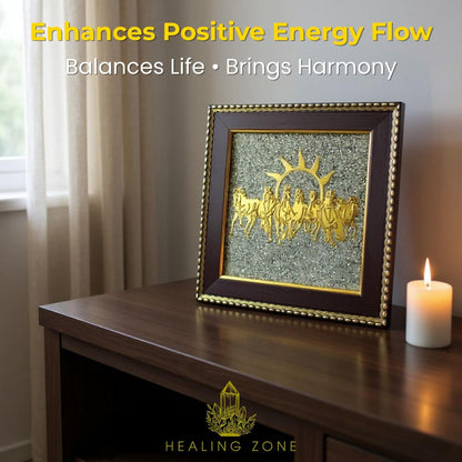 7 Horses on Raw Pyrite Frame – Vastu Seven Horses Wall Decor with Natural Pyrite Stone