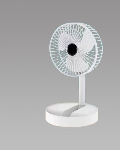 White desk fan on a gray background
