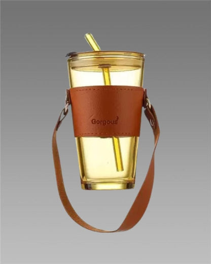 Glass Tumbler with Glass Straw and Lid .