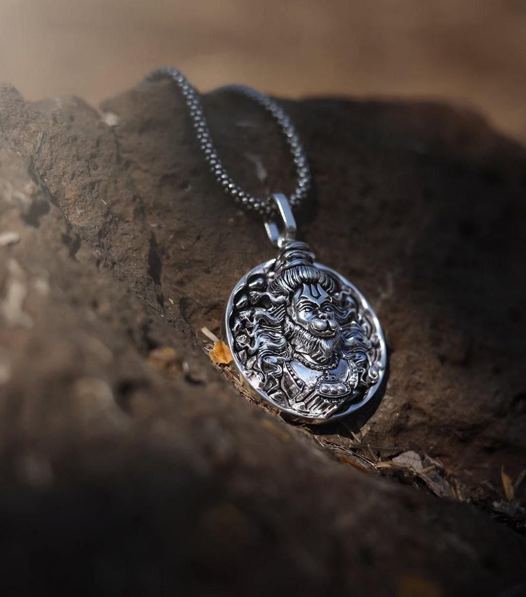 Men's Silver Chain with Hanuman Pendant .