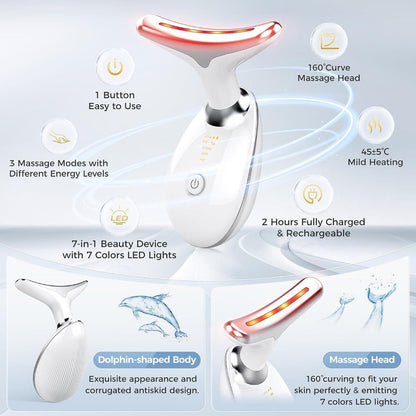 7-in-1 beauty device with massage head and LED lights on a light gray background