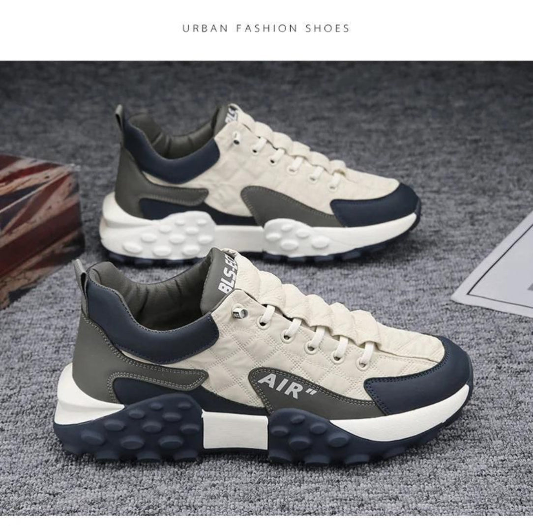 Pair of urban fashion sneakers on a textured surface with 'Urban Fashion Shoes' text above.