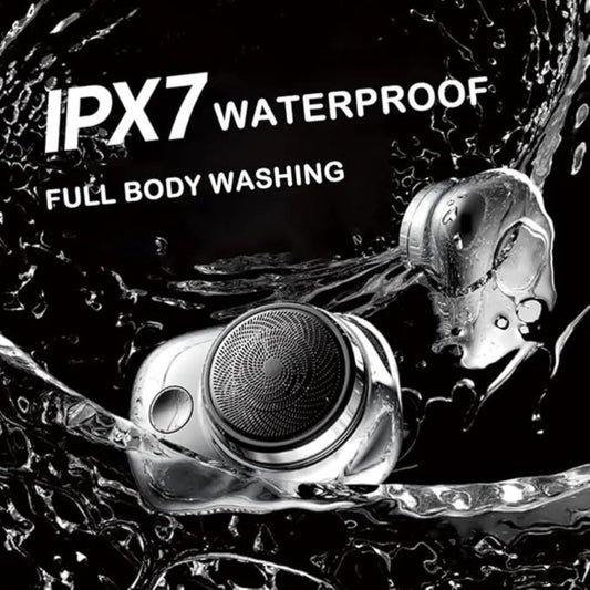 Shower head with water splashes and 'IPX7 Waterproof Full Body Washing' text on a black background