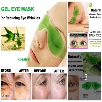 Gel eye mask for reducing eye wrinkles with before and after effects shown on eyes.