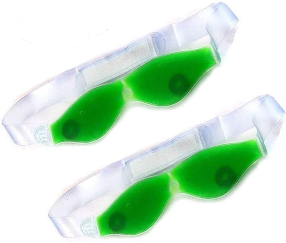 Green eye masks with white straps on a white background