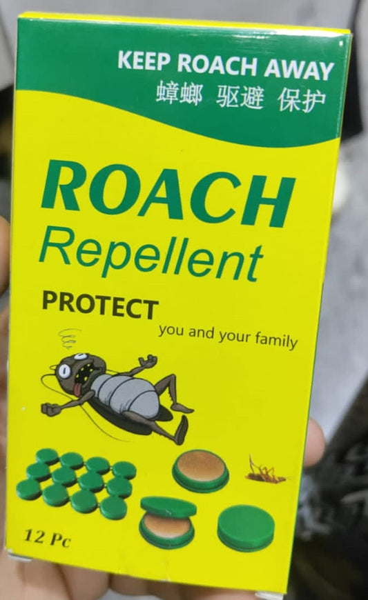 Roach Repellent packaging with green and yellow colors