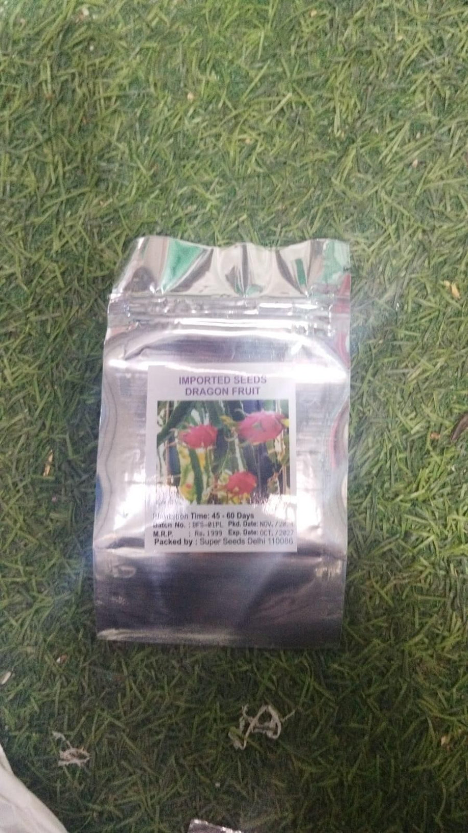 Seed packet on grass