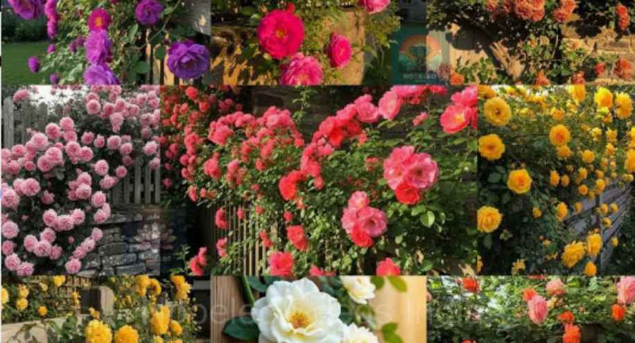 Collage of various flowers including roses and mums.